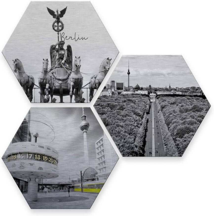 Wall-Art Meerdelige artprint Zilvereffect Berlijn collage (set 3-delig)