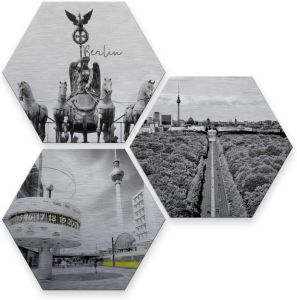 Wall-Art Meerdelige artprint Zilvereffect Berlijn collage (set 3 stuks)