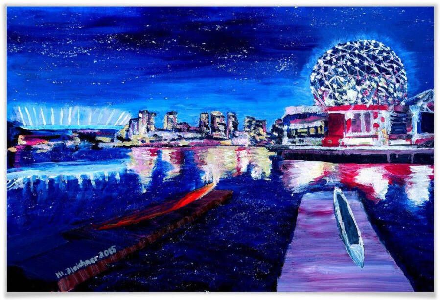 Wall-Art Poster Blauw hemel Vancouver 's nachts (1 stuk)