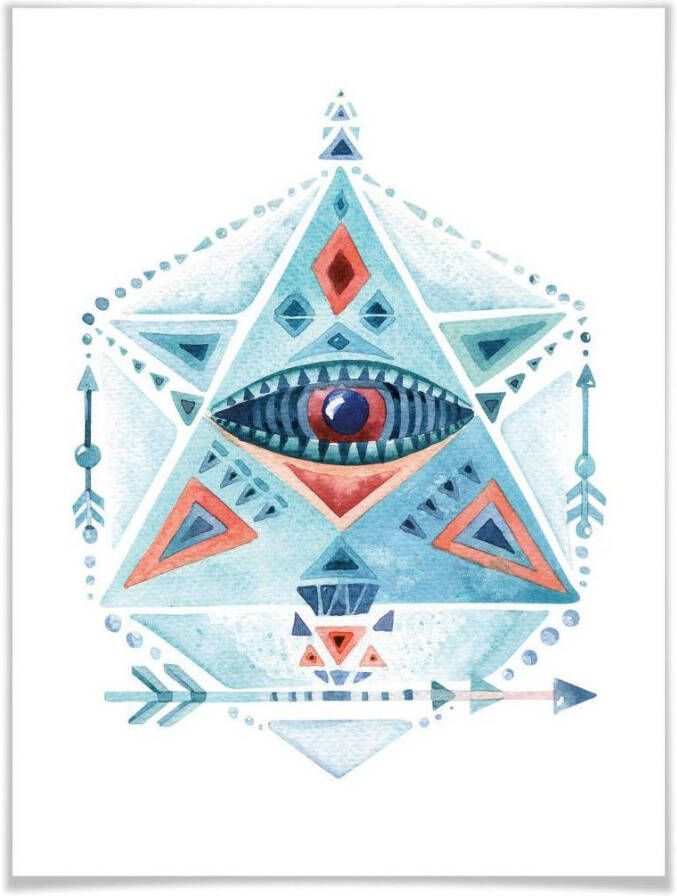 Wall-Art Poster Boho deco blauwe prisma driehoek (1 stuk)