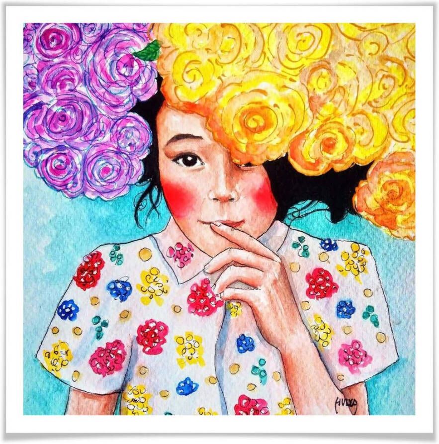 Wall-Art Poster Hülya rozen bloemen meisje (1 stuk)