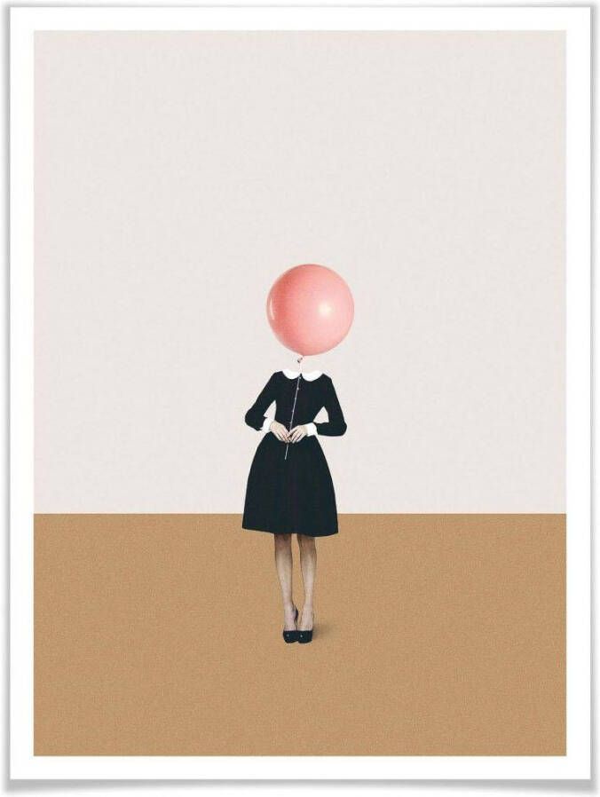 Wall-Art Poster Léon roze luchtballon meisje (1 stuk)