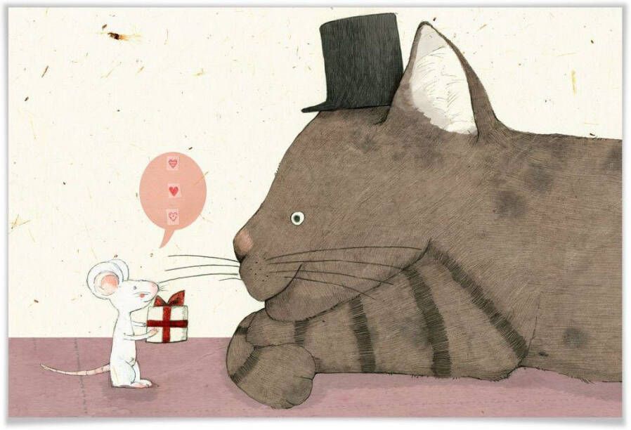 Wall-Art Poster Loske kat en muis cadeau (1 stuk)