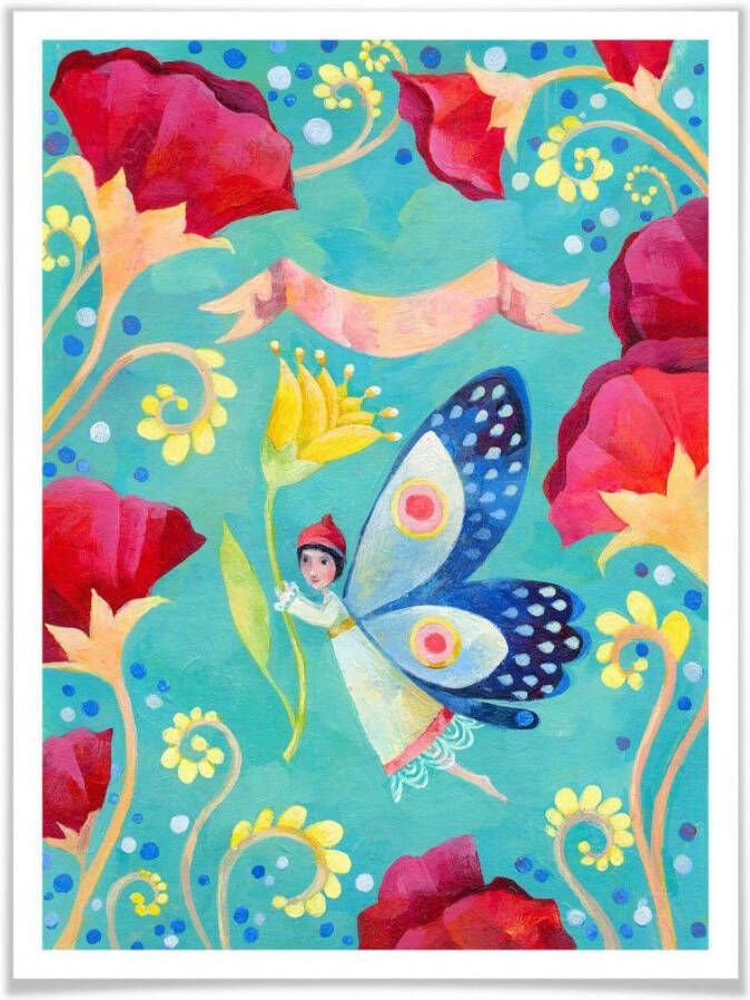 Wall-Art Poster Sprookjes-artprint Wilde zomerweide 40x50 cm Sprookjes-artprint vlinder (1 stuk)