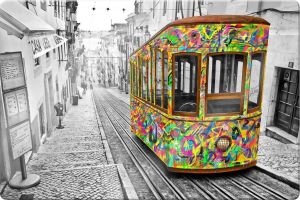 Wall-Art Print op glas Tram in Lissabon Afmeting (bxdxh): 100x0 4x70 cm