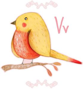 Wall-Art Wandfolie Kleine vogel letter V (1 stuk)
