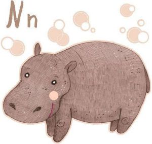 Wall-Art Wandfolie Nijlpaard Hippo letter N (1 stuk)