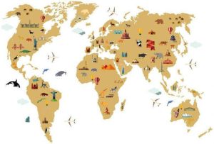 Wall-Art Wandfolie Stad wereldkaart travel the world (1 stuk)