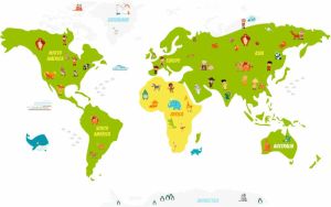 Wall-Art Wandfolie Vrolijke kinderen wereldkaart