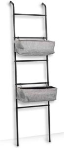 Zeller Present Decoratieve plank Ladder-rek m. 2 manden metaal zwart grijs (1 stuk)