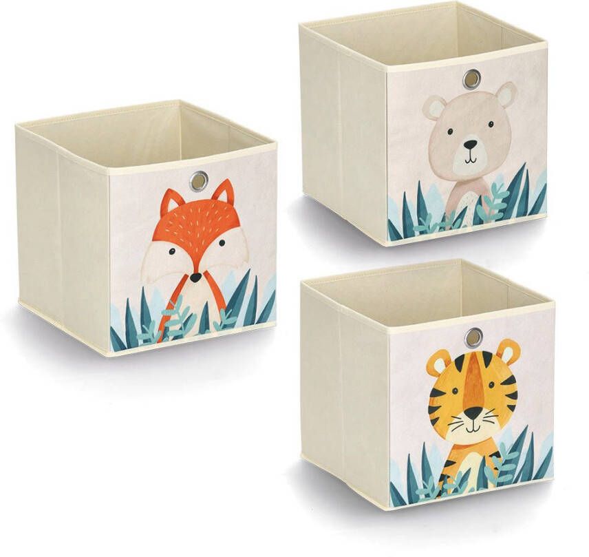 Zeller Present Opbergbox Animals Vlies opvouwbaar verschillende diermotieven (set 3 stuks)