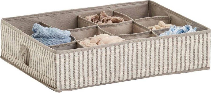 Zeller Present Opbergbox Strepen 12 vakken opvouwbaar fleece beige