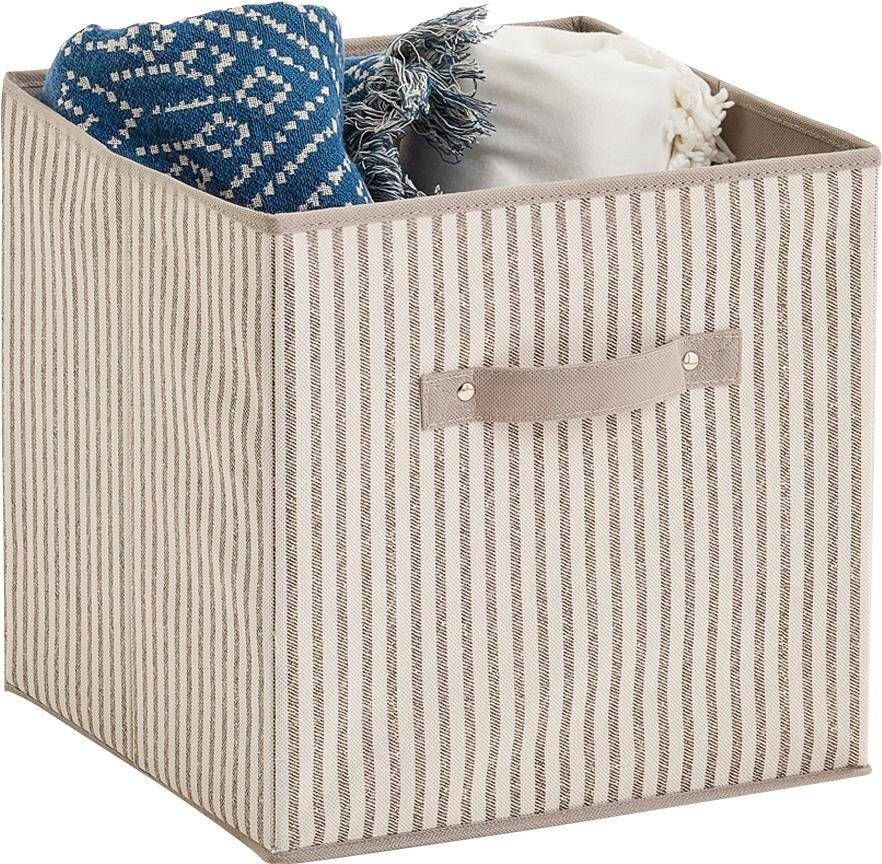 Zeller Present Opbergbox Strepen opvouwbaar fleece beige