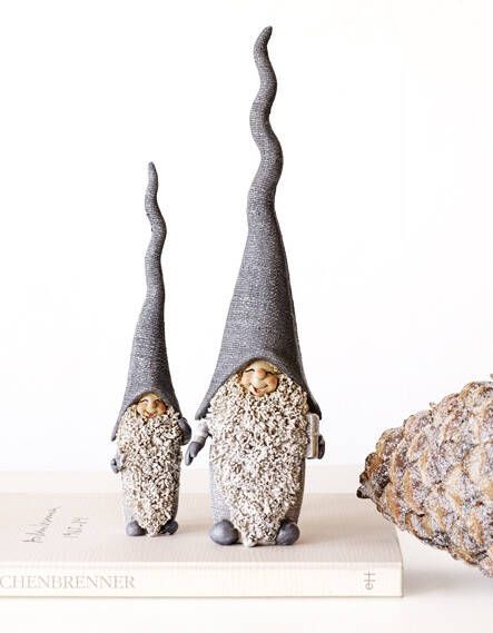 Sizland Dezign Beeldjes Santa Tom & Tim Polystone Blauw Grijs & Wit