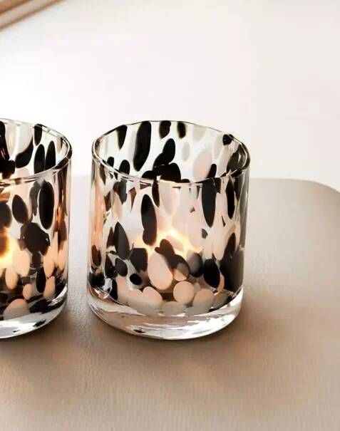 Sizland Dezign Waxinelichthouder glas waxinelichthouder Oyster Opal waxinelichthouder zwart & wit