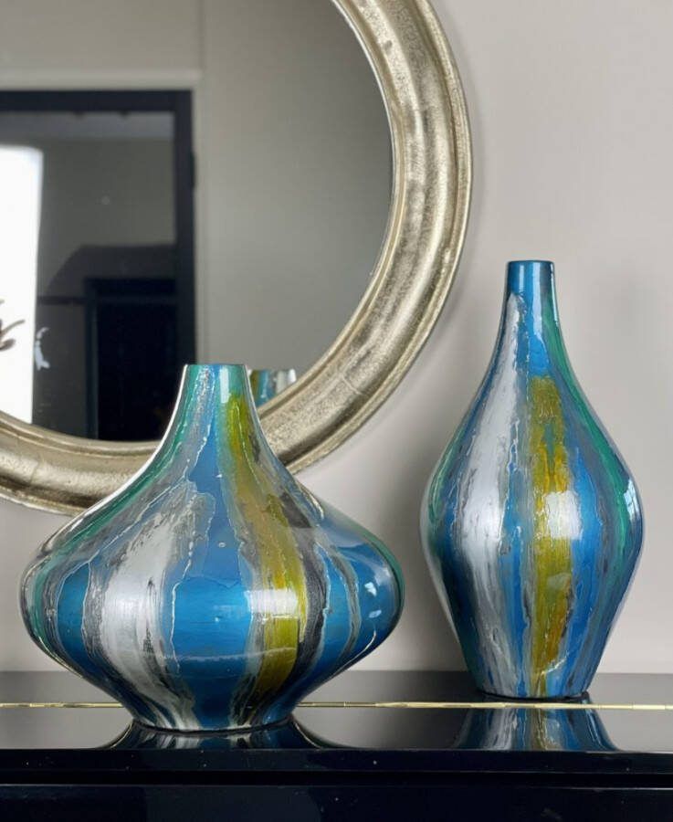 Sizland Dezign Vaas keramiek vaas Blue Queen smal vaas blauw