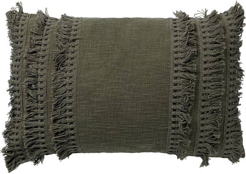 Dutch Decor FARA Kussenhoes 40x60 cm 100% katoen met franjes Chive groen