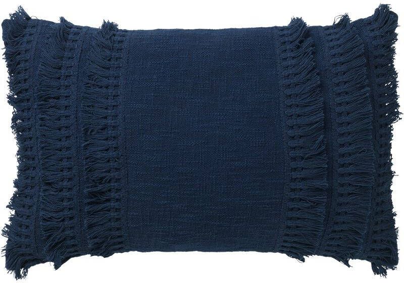 Dutch Decor FARA Kussenhoes 40x60 cm 100% katoen met franjes Insignia Blue donkerblauw
