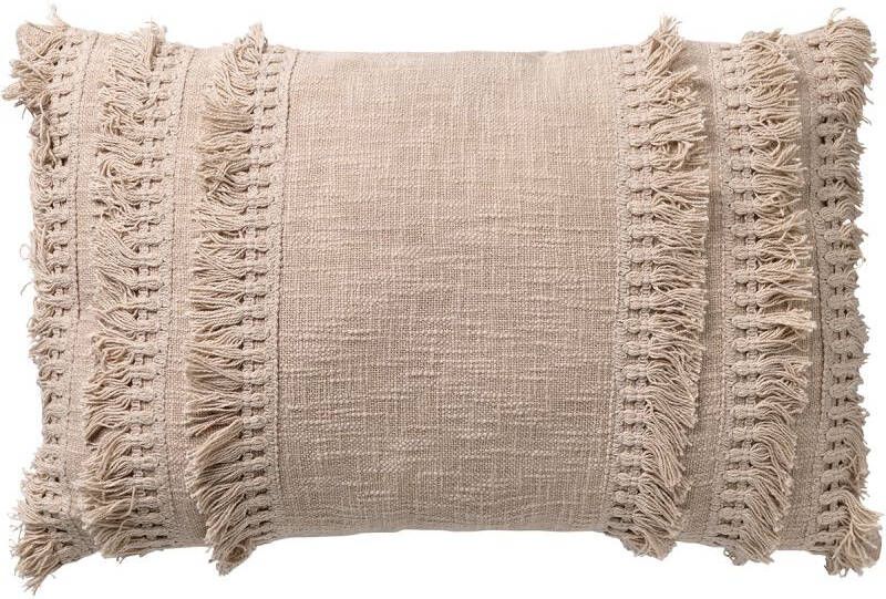 Dutch Decor FARA Kussenhoes 40x60 cm 100% katoen met franjes Pumice Stone beige