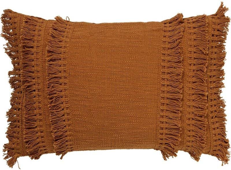 Dutch Decor FARA Kussenhoes 40x60 cm 100% katoen met franjes Tobacco Brown bruin