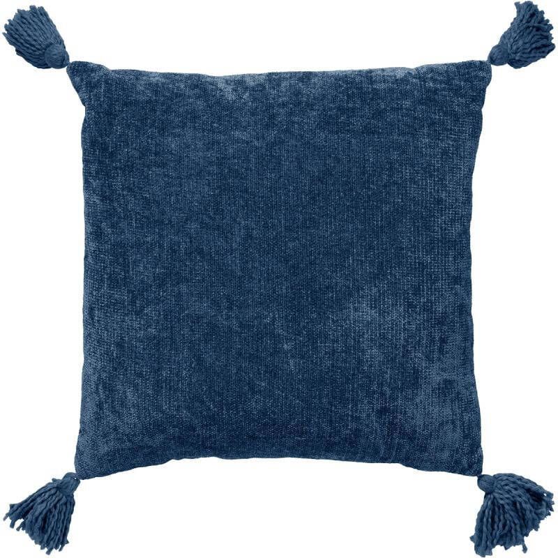 Dutch Decor NINO Sierkussen van katoen 45x45 cm Insignia Blue blauw kussentje met flosjes