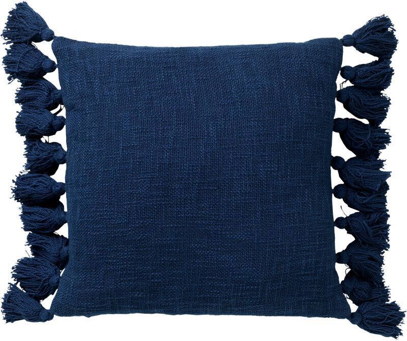 Dutch Decor RUBY Sierkussen katoen 45x45 cm Insignia Blue donkerblauw kussentje met flosjes