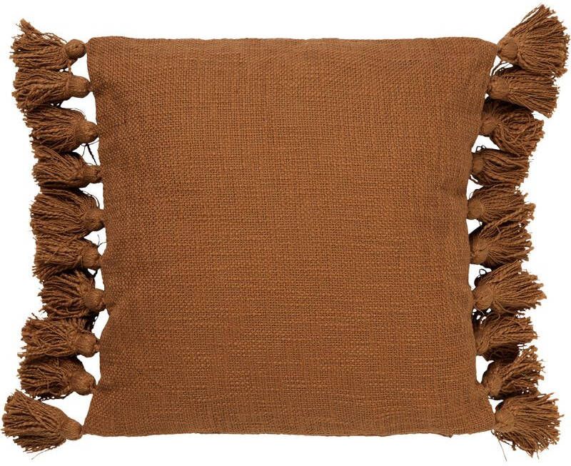 Dutch Decor RUBY Sierkussen katoen 45x45 cm Tobacco Brown bruin kussentje met flosjes