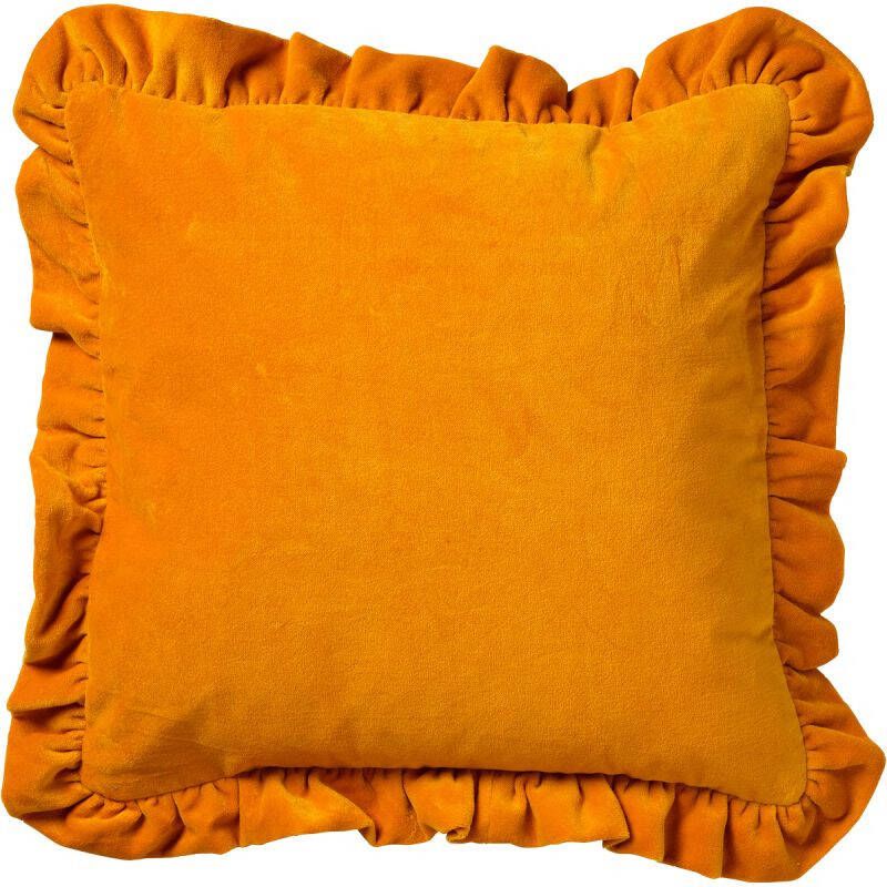 Dutch Decor YARA Kussenhoes 100% katoen 45x45 cm velvet Golden Glow geel ruches rondom