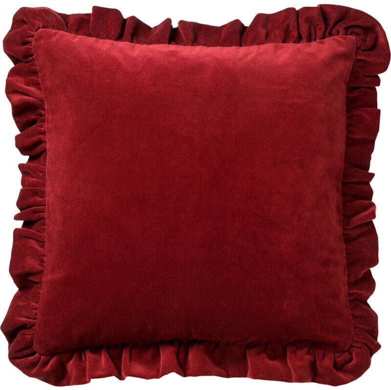 Dutch Decor YARA Kussenhoes 100% katoen 45x45 cm velvet Merlot rood ruches rondom