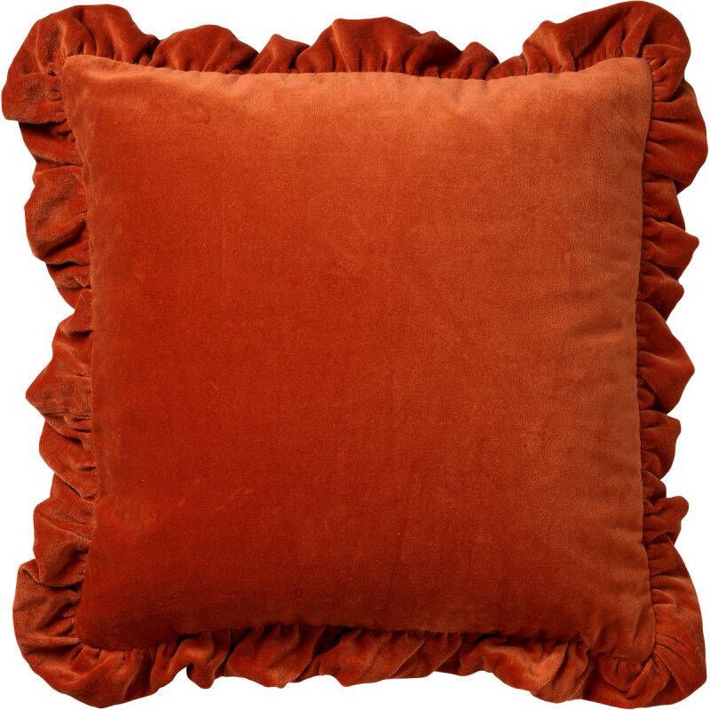Dutch Decor YARA Kussenhoes 100% katoen 45x45 cm velvet Potters Clay oranje ruches rondom
