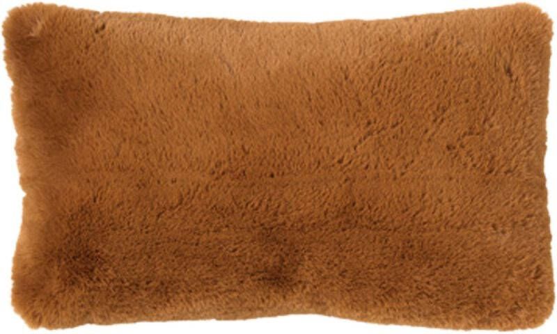 Dutch Decor ZAYA Sierkussen 30x50 cm bontlook effen kleur Tobacco Brown bruin