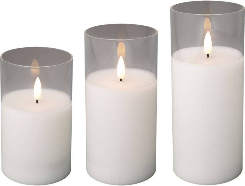 Lumineo LED kaarsen in glas set 3x stuks witA  LED kaarsen