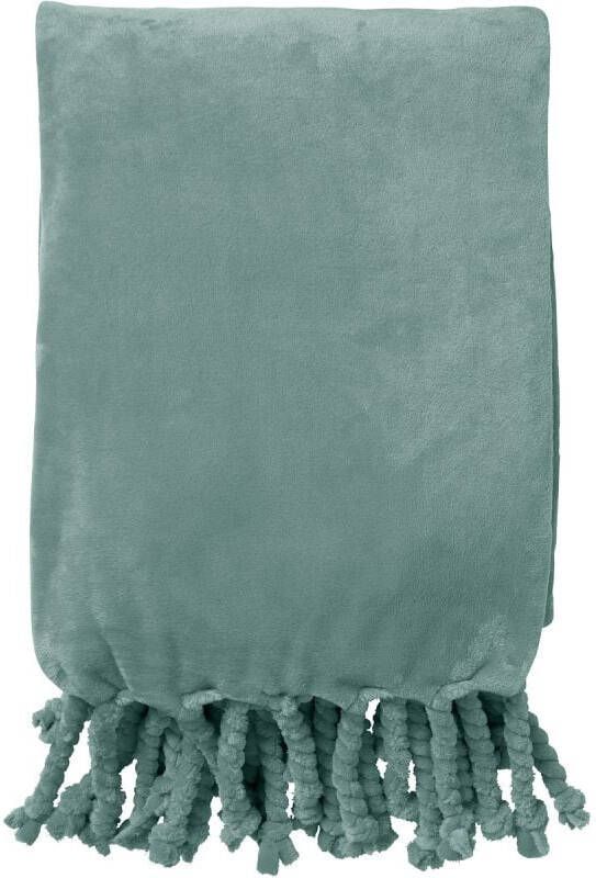 Dutch Decor FLORIJN Plaid fleece 150x200 cm Jadeite lichtgroen superzacht met franjes
