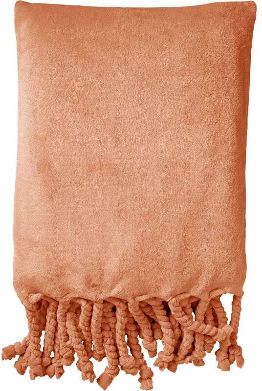 Dutch Decor Florijn Plaid Van Fleece 150x200 Cm Muted Clay Roze Superzacht Met Franjes