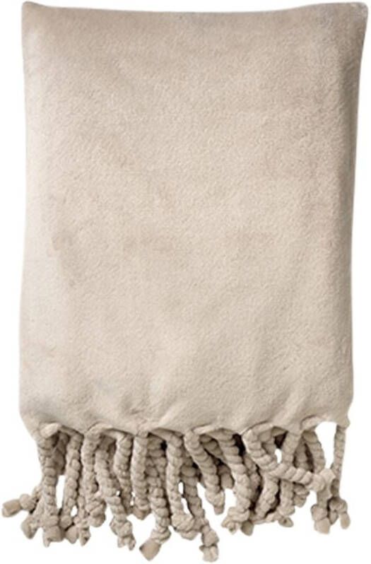 Dutch Decor FLORIJN Plaid 150 x200 cm grote fleece plaid met flosjes Pumice Stone beige
