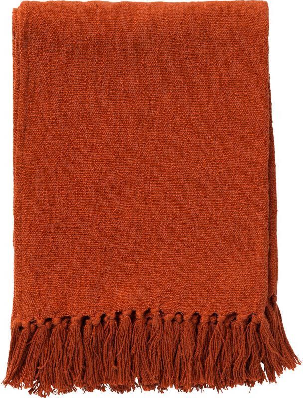 Dutch Decor JUNE Plaid 140x180 cm deken van geweven katoen met franjes Potters Clay oranje terra
