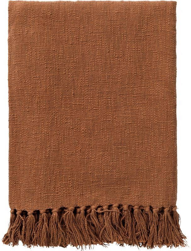Dutch Decor JUNE Plaid 140x180 cm deken van geweven katoen met franjes Tobacco Brown bruin