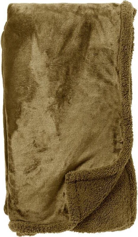 Dutch Decor STANLEY Plaid 150x200 cm fleece deken met teddy en fleece Military Olive groen