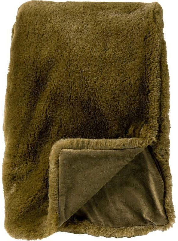 Dutch Decor ZINZI Plaid 140x180 cm bontlook effen kleur Military Olive groen