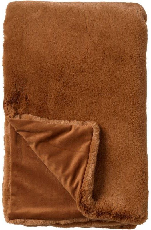 Dutch Decor ZINZI Plaid 140x180 cm bontlook effen kleur Tobacco Brown bruin