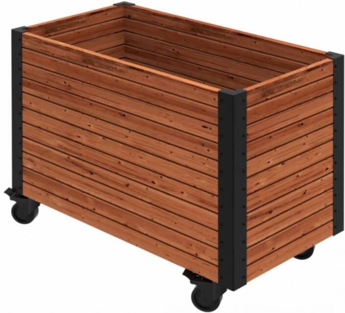 Trendyard Hoge Rechthoekige Plantenbak ThermoWood Cubic Op Wielen