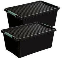 5five Opslagbakken organizers met deksel 2 stuks 60 liter zwart Opbergbox