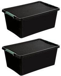 5five Opslagbox met deksel kunststof 60 liter 58 x 39 x 35 cm zwart 2x stuks Opbergbox