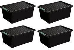 5five Opslagbox met deksel kunststof 60 liter 58 x 39 x 35 cm zwart 4x stuks Opbergbox