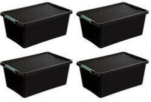 5five Opslagbox met deksel kunststof 60 liter 58 x 39 x 35 cm zwart 4x stuks Opbergbox