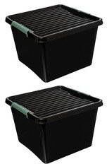 5five Opslagbox met deksel zwart kunststof 32 liter 39 x 39 x 26 cm 2x stuks Opbergbox