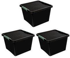 5five Opslagbox met deksel zwart kunststof 32 liter 39 x 39 x 26 cm 3x stuks Opbergbox