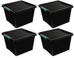 5five Opslagbox met deksel zwart kunststof 32 liter 39 x 39 x 26 cm 4x stuks Opbergbox