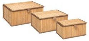 5five Set van 3x bamboe opbergdozen met deksel rechthoek bruin Kast- badkamer mandjes verschillende formaten Opbergmanden