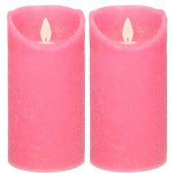 Anna's Collection 1x Fuchsia roze LED kaarsen stompkaarsen 15 cm Luxe kaarsen op batterijen met bewegende vlam LED kaarsen